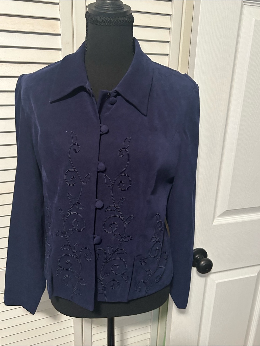 Jessica Howard Navy Embroidered Button-Front Jacket